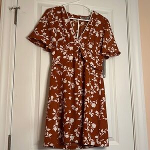 Absolutely Famous Dress Size Small, brown with cream floral print